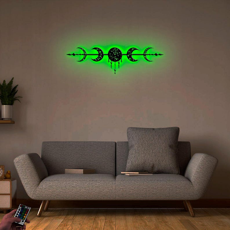 LED Moon Phases Metal Wall Art: Celestial Lunar Cycle Decor - Etsy