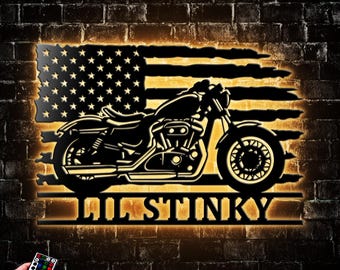 Personalized Us Motorcycle Sportster Metal Wall Art With Led Light Biker Name Sign Decoration For Home Forty-Eight Motorcycle Gift