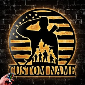 Personalized US Fallen Soldier Metal Wall Art Led Lights Veteran Soldier Name Decoration Hanging For Home Dad Gifts