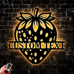 Custom Strawberry Metal Wall Art LED Light, Personalized Farmer Name Sign Home Decor, Gift For Everyone, Decoration Hanging For Home Artwork