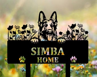 Personalized German Shepherd Dog Metal Memorial Garden Stake Pet Grave Marker Name Sign Remembrance Stake Decor Sympathy Dog Loss