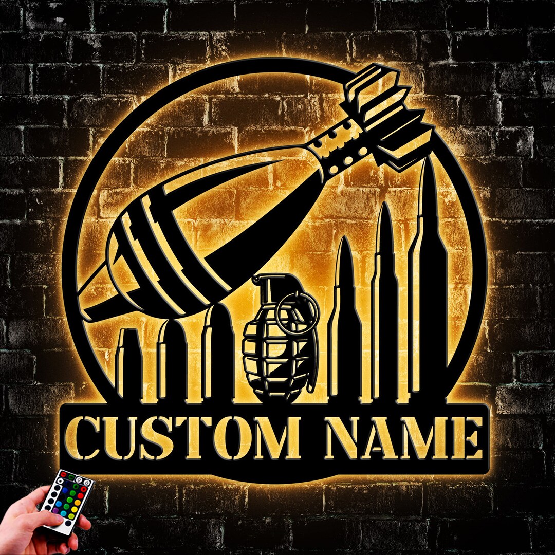 Custom Armory Metal Wall Art LED Light, Personalized Gun Shop Name Sign ...