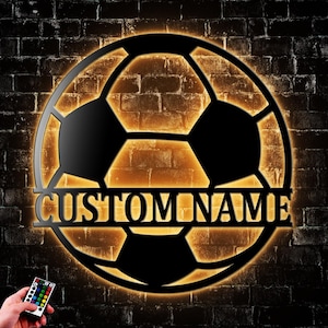 Personalized Soccer Football Ball Metal Wall Art With Led Light, Boy And Girl Football Player Lover Name Sign Home Decor, Nursery Decoration