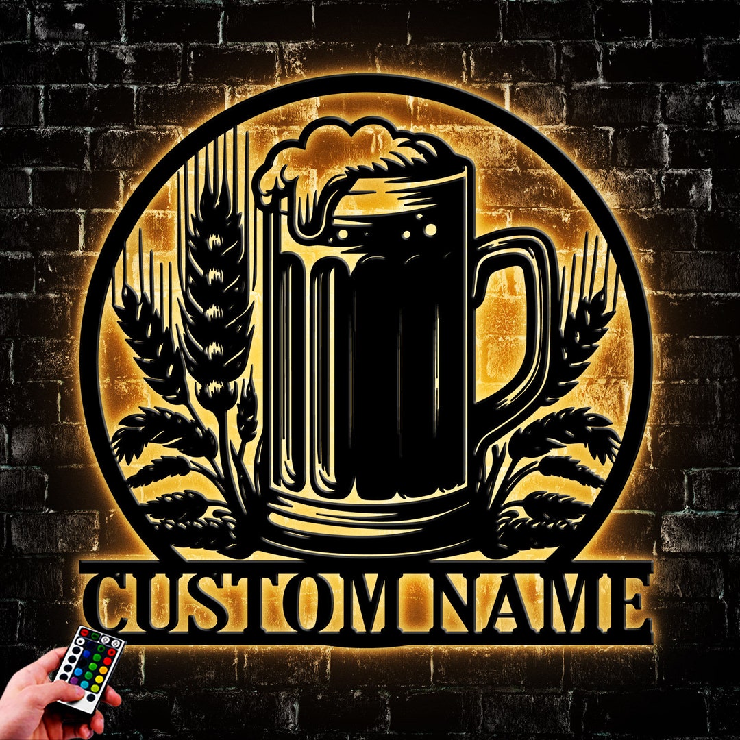 Custom Beer Bar Metal Wall Art LED Light, Personalized Alcohol Drink ...