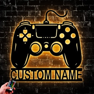 Custom Video Game Metal Wall Art Led Light, Personalized Gamer Name Sign Home Decor, Controller Game Wall Decoration Artwork