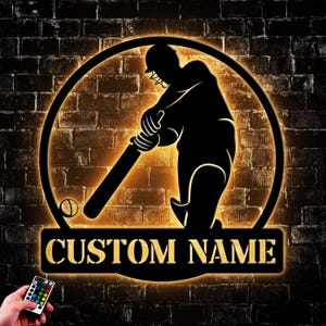Custom Cricket Metal Wall Art LED Light, Personalized Cricket Player Name Sign Home Decor, Gift For Kid, Game Room Decor, Wall Hanger Circle