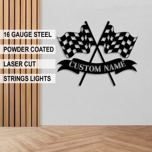 Custom Start Finish Racing Flag Metal Wall Art Led Light, Personalized ...