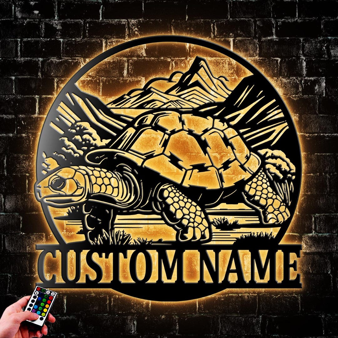 Personalized Tortoise Metal Sign Wall Art LED Light Cute Tortoise Name ...