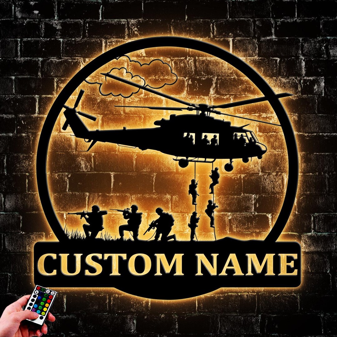 Custom Helicopter Rappel Metal Wall Decor With Led Lights Personalized ...