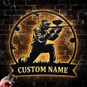 Personalized Paintball Game Metal Sign With Led Lights, Paintball Sports Name Sign Decoration, Paintball Club Home Decor