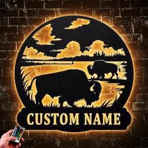 Custom Bison Buffalo Led Lights Metal Wall Art, Buffalo Name Decoration Hanging for Home farmhouse Home Decor Father&#39;s Day Gift