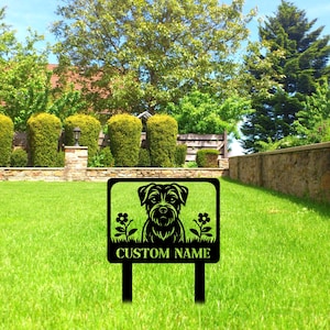 Custom Border Terrier Dog Garden Metal Sign, Personalized Gardener Name Sign Outdoor Yard Decor, Farm Yard Sign With Stake Artwork