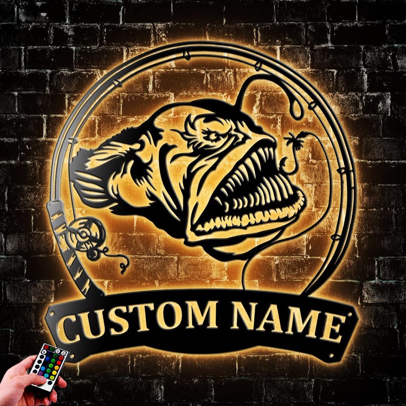 Personalized Anglerfish Fishing Monogram Led Light Metal Wall Decor ...