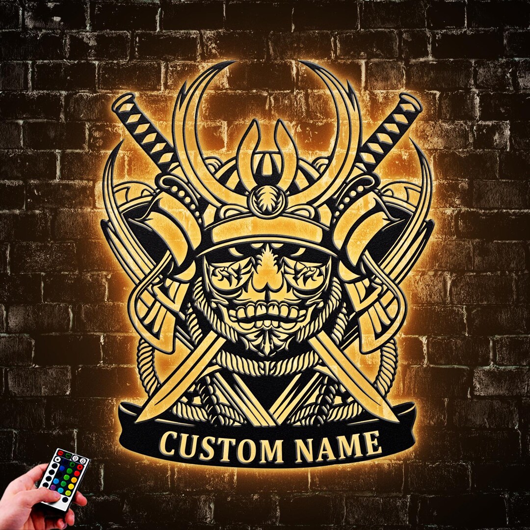 Led Design Samurai Personalized Blackout Samurai Warrior Metal Wall Art LED Light Warrior ...