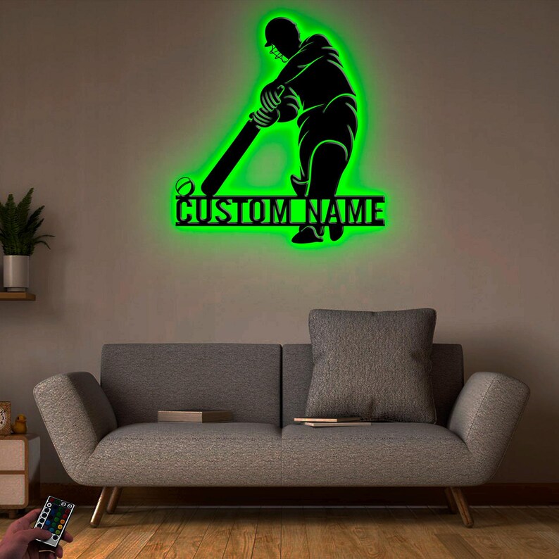 Custom Cricket Metal Wall Art LED Light, Personalized Cricket Player ...