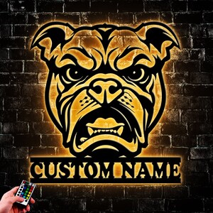 Custom Bulldog Metal Wall Art Led Light, Personalized Dog Lover Name Sign Home Decor, Housewarming Gifts, Decoration Hanging For Home Art