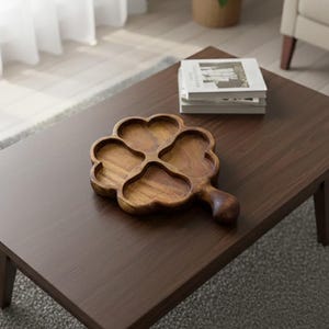 Lucky Four Leaf Clover Wooden Serving Tray - Handmade 4-Compartment Nut and Candy Platter - Unique Decor, Rustic Wood Snack Organizer