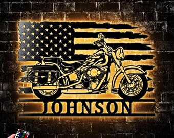 Personalized Us Motorcycle Softail Metal Wall Art With Led Light Biker Name Sign Decoration For Home Softtail Motorcycle Gift