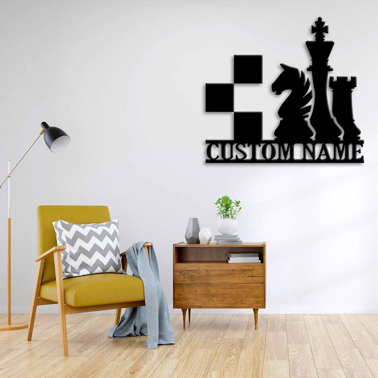 Custom Chess Metal Wall Art Led Light, Personalized Chess Player Name ...