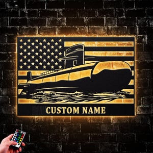 Personalized US Submarine Metal Wall Art With Led Light U-Boat Navy Wall Decor Patriotic Navy Military Keepsake American Battleship Hanging