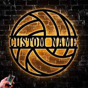 Custom Volleyball Metal Wall Art LED Light, Personalized Volleyball Player Name Sign Home Decor, Gift For Boy, Decoration Hanging For Home