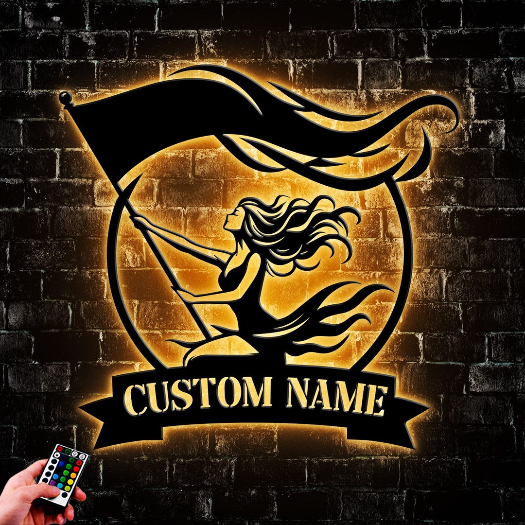 Custom Color Guard Metal Wall Art Led Light, Personalized Flag Spinning ...
