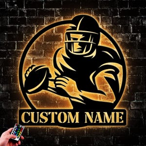 Custom Gridiron Football Metal Wall Art LED Light, Personalized American Football Player Name Sign Home Decor, Decoration Hanging Artwork
