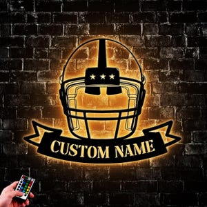 Custom Gridiron Football Metal Wall Art LED Light, Personalized American Football Player Name Sign Home Decor, Decoration Hanging Art