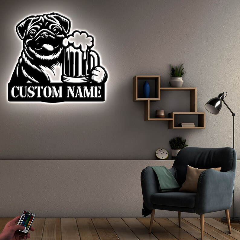 Custom Funny Pyrenean Mountain Beer Pub Metal Wall Art Led Light ...