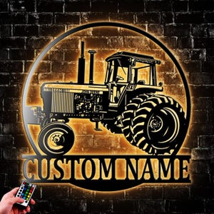 Personalized Classic Tractor Metal Wall Art Led Lights Tractor Driver Name Decoration For Home Farm Life Metal Home Decor Xmas Gifts