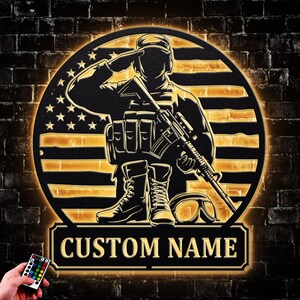 Personalized US Veteran Salute Metal Wall Art LED Light American Army Name Sign Home Decor Veteran Patriotic Decoration Xmas gifts