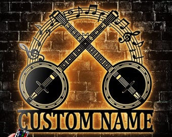 Custom Banjo Music Metal Sign Art, Personalized Banjo Music Metal Signs,  Banjo Studio Metal Wall Decor, Music Wall Hanging for Decoration