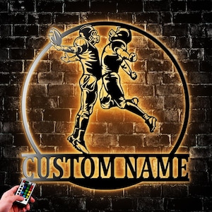 Personalized Football Buddy Player Football Metal Wall Art With Led Light Player Name Sign Decor American Football Decoration Gifts