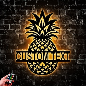 Custom Pineapple Metal Wall Art Led Light, Personalized Welcome New Name Sign Home Decor, Housewarming Gift Porch Decor Patio Decor Artwork