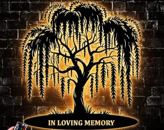 Custom Metal Willow Tree Metal Wall Art Led Light, Personalized Weeping Willow Tree Metal Wall Decor, Willow Tree Metal Art, 9th Anniversary
