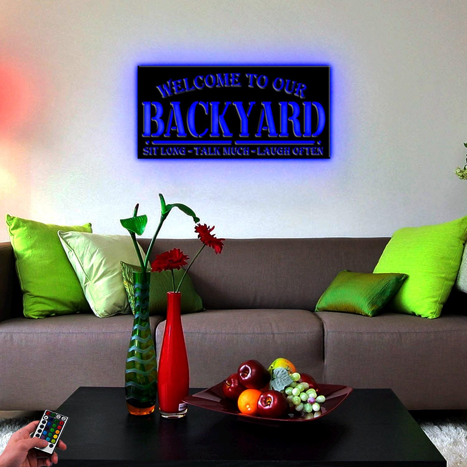Custom Backyard Pool Metal Wall Art LED Light, Personalized Patio Lover ...