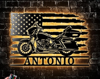 Personalized Touring Motorcycle  Metal Wall Art With Led Light Biker Name Sign Decoration For Living Room Motorcycle Gifts