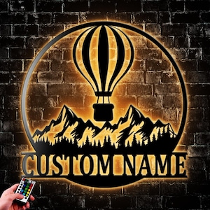 Personalized Hot Air Balloon Metal Wall Art With Led Lights, Air Balloon Name Sign Home Decor, Air Balloon Hanging Decoration For Home