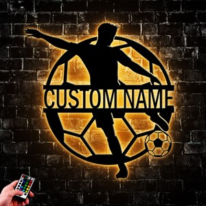 Custom Soccer Metal Wall Art Led Light, Personalized Soccer Player Name Sign Home Decor, Gift For Kid, Game Room Decor, Wall Hanger Art