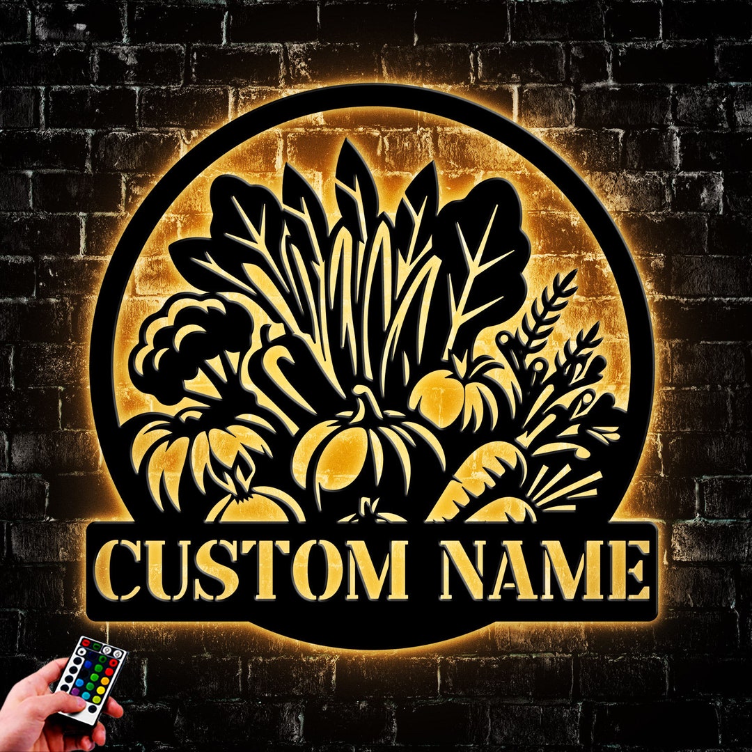 Custom Vegetables Garden Metal Wall Art Led Light, Personalized ...