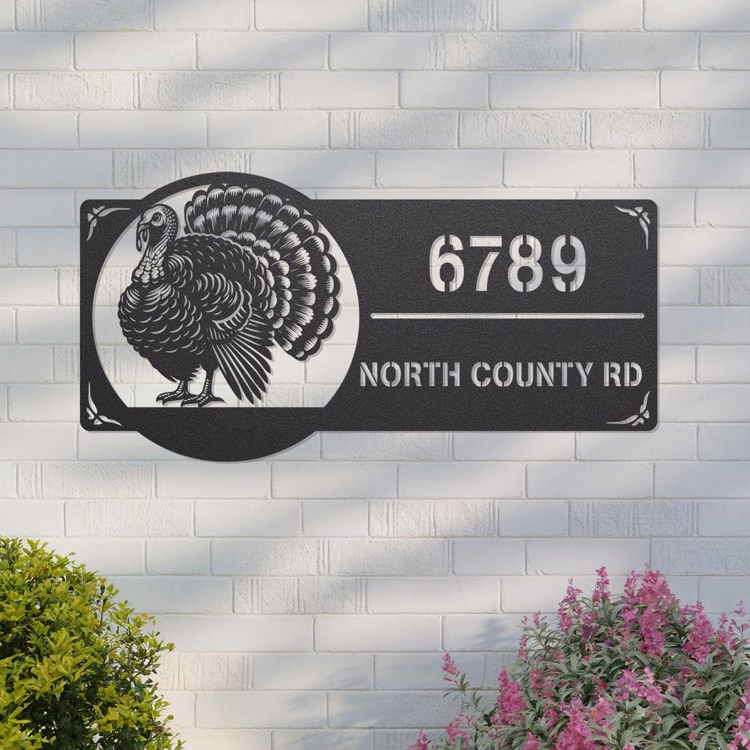 Address Line Example Turkey Custom Turkey Bird Metal Address Sign, Personalized Animal Lover Yard ...