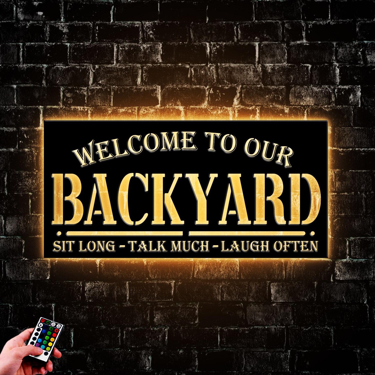 Custom Backyard Pool Metal Wall Art LED Light, Personalized Patio Lover ...