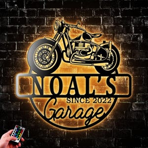 Personalized Motorcycle Garage Sign Metal Wall Art Led Light Motorcycle Name Mechanic Garage Decor Housewarming Biker Xmas Gift