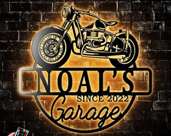 Personalized Motorcycle Garage Sign Metal Wall Art Led Light Motorcycle Name Mechanic Garage Decor Housewarming Biker Xmas Gift