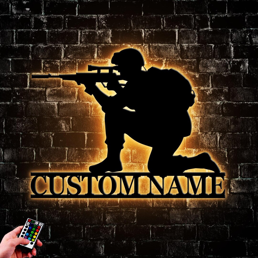 Custom Gun Metal Wall Art LED Light, Personalized Gunlover Name Sign ...