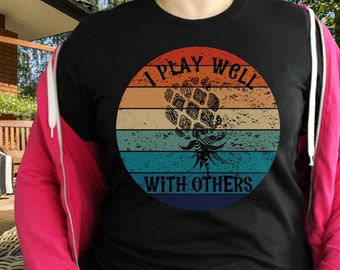 Ananas T-Shirt Umgedrehte Retro-Sonne für Hot Frau T-Shirt Swinger Top, ich spiele gut mit anderen, Unisex Unisex Jersey Kurzarm T-Shirt