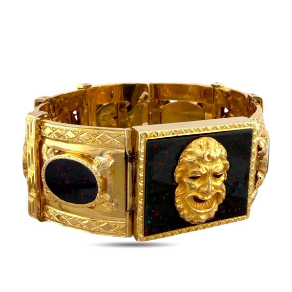 14K Yellow Gold Bloodstone Sculpted Face Bracelet