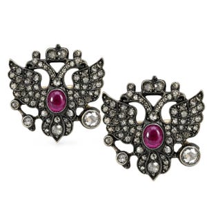 Exclusive Imperial Russian 14K Rose Gold Ruby and Diamond Presentation Cufflinks by August Hollming