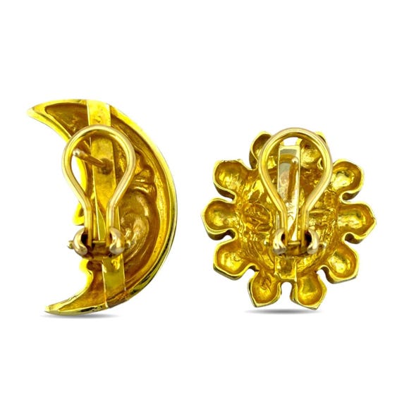 14K Yellow Gold Sun and Moon Sculpted earrings View 4