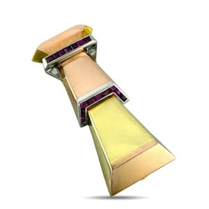 14K Rose and Yellow Gold Ruby Brooch